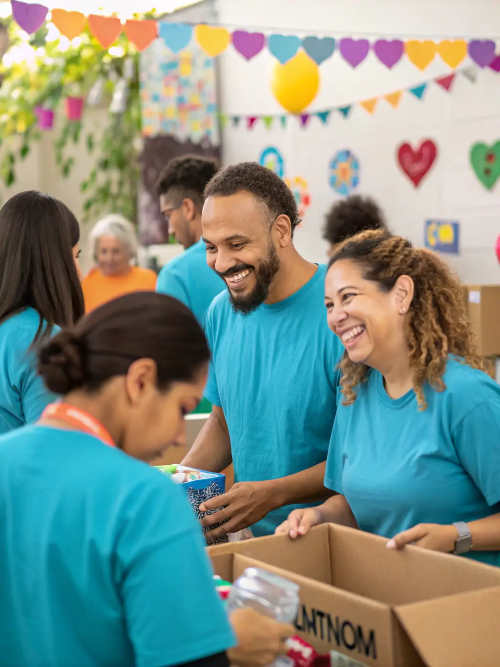 A photo of a group of volunteers from COMITE DES FETES DES HOGUES setting up decorations for a community event, highlighting their dedication and teamwork.