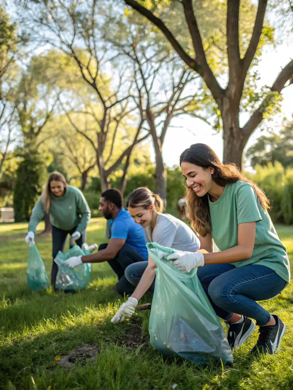 A picture of a community cleanup event organized by COMITE DES FETES DES HOGUES, showing volunteers working together to clean up a local park or public space.